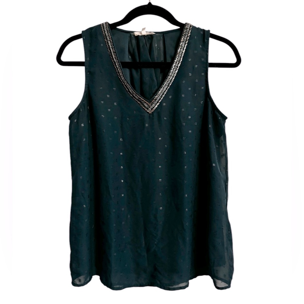 Maurice’s Elegant Dark Emerald Sleeveless Top with Silver Bead Accents